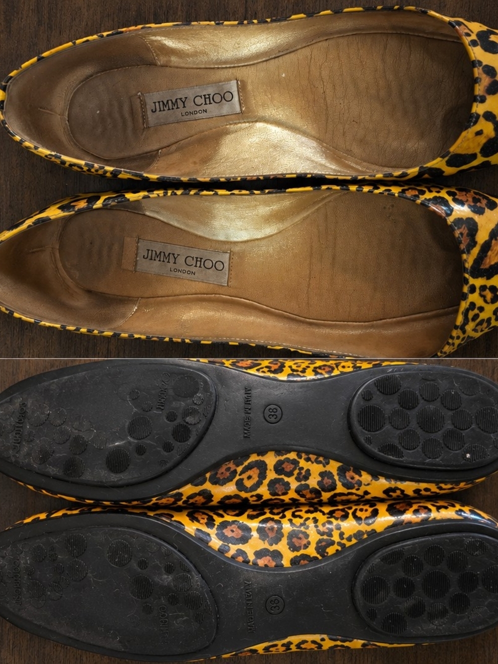 Jimmy Choo RARE Witty Leopard Patent Leather Ballet Flats EU 38 Made in Italy